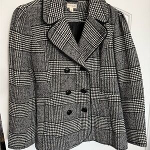 Maison Jules Women's Black and White Plaid Pea Coat